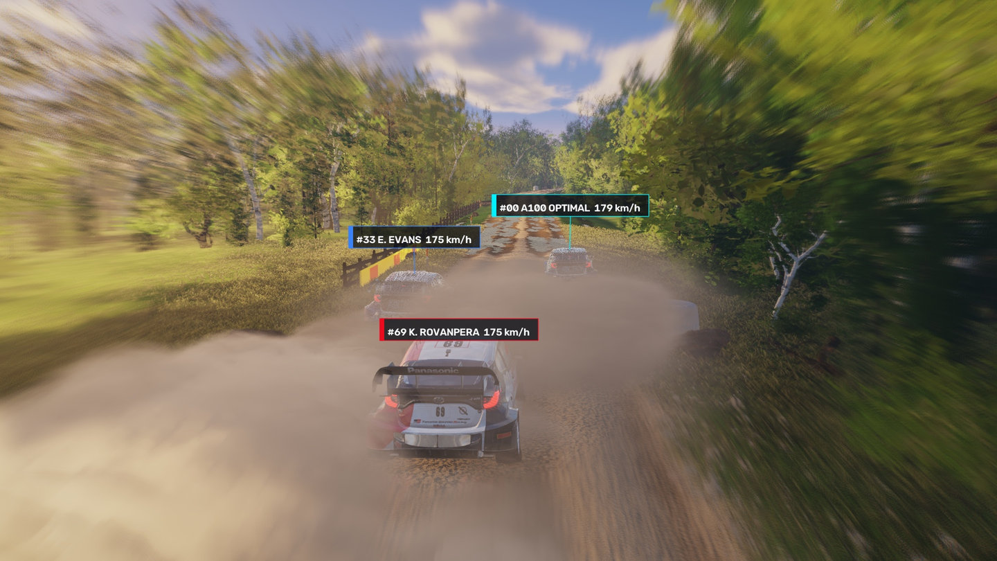 Full 1920x1080 pack chase showing shattered rival cars with 50% missing triangles