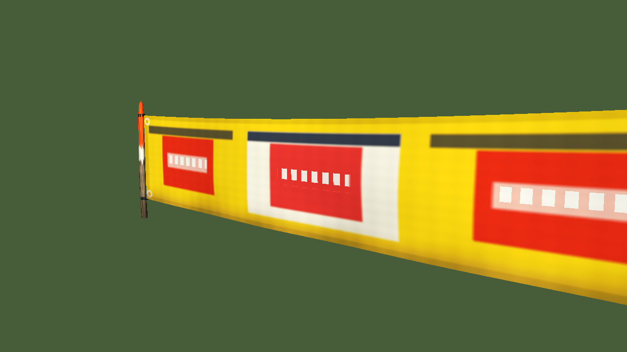 3D catenary rally banners with wind sag and wooden stakes