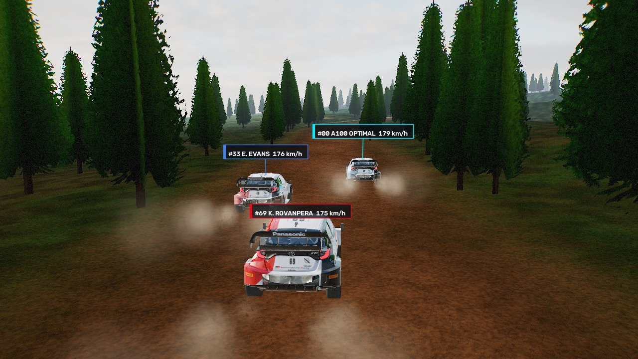Early chase view with procedural hills and basic gravel road